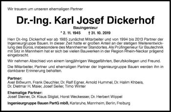 Traueranzeige von Karl Josef Dickerhof von Mannheimer Morgen