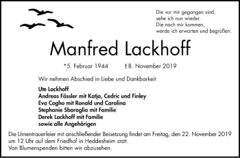 Traueranzeige von Manfred Lackhoff von Mannheimer Morgen