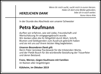 Traueranzeige von Petra Kaufmann von Fränkische Nachrichten