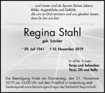 Traueranzeige von Regina Stahl von Mannheimer Morgen