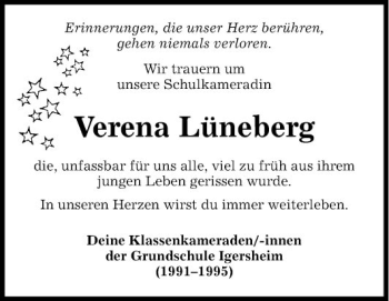 Traueranzeige von Verena Lüneberg von Fränkische Nachrichten