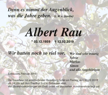 Traueranzeige von Albert Rau von Bergsträßer Anzeiger