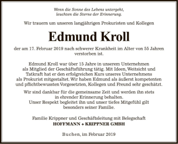 Traueranzeige von Edmund Kroll von Fränkische Nachrichten