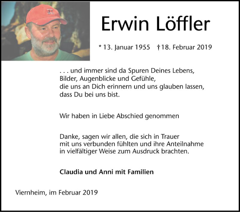  Traueranzeige für Erwin Löffler vom 23.02.2019 aus Mannheimer Morgen