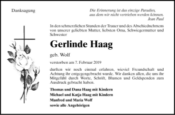 Traueranzeige von Gerlinde Haag von Schwetzinger Zeitung