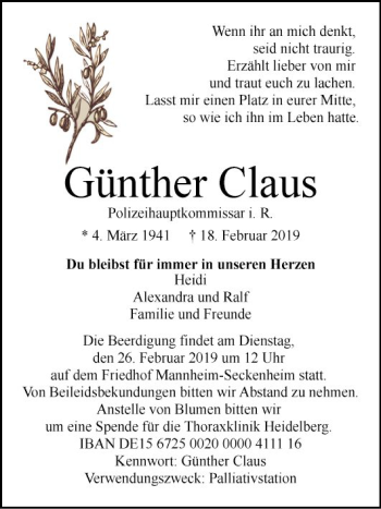 Traueranzeige von Günther Claus von Mannheimer Morgen