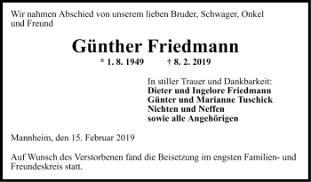 Traueranzeige von Günther Friedmann von Mannheimer Morgen