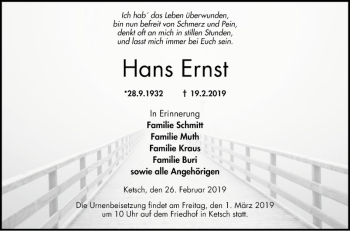 Traueranzeige von Hans Ernst von Schwetzinger Zeitung