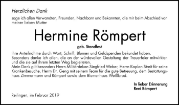 Traueranzeige von Hermine Römpert von Schwetzinger Zeitung