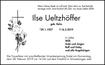 Traueranzeige von Ilse Ueltzhöffer von Schwetzinger Zeitung