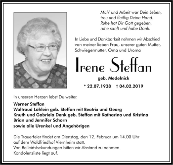 Traueranzeige von Irene Steffan von Südhessen Morgen