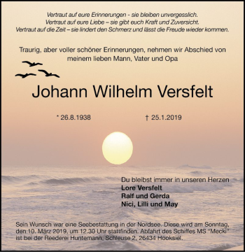 Traueranzeige von Johann Wilhelm Versfelt von Schwetzinger Zeitung