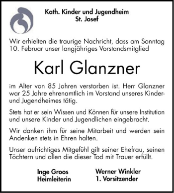 Traueranzeige von Karl Glanzner von Mannheimer Morgen
