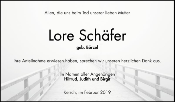 Traueranzeige von Lore Schäfer von Schwetzinger Zeitung