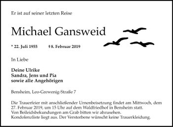 Traueranzeige von Michael Gansweid von Bergsträßer Anzeiger