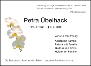 Traueranzeige von Petra Übelhack von Fränkische Nachrichten
