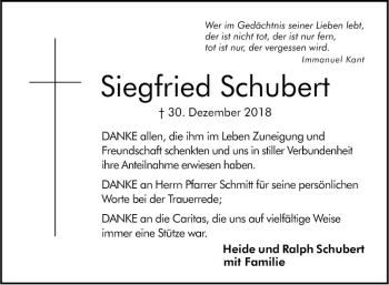 Traueranzeige von Siegfried Schubert von Südhessen Morgen