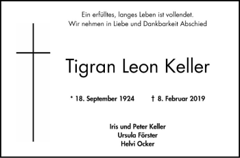 Traueranzeige von Tigran Leon Keller von Mannheimer Morgen