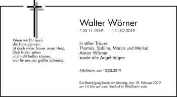 Traueranzeige von Walter Wörner von Schwetzinger Zeitung