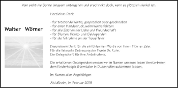 Traueranzeige von Walter Wörner von Schwetzinger Zeitung