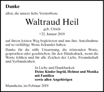 Traueranzeige von Waltraud Heil von Mannheimer Morgen