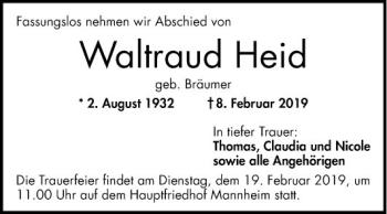 Traueranzeige von Waltraud Held von Mannheimer Morgen