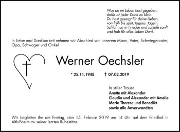 Traueranzeige von Werner Oechsler von Schwetzinger Zeitung