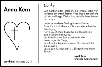 Traueranzeige von Anna Kern von Fränkische Nachrichten