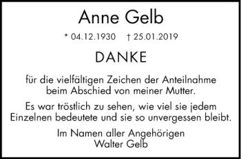 Traueranzeige von Anne Gelb von Schwetzinger Zeitung