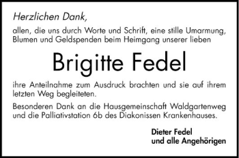 Traueranzeige von Brigitte Fedel von Mannheimer Morgen