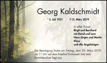 Traueranzeige von Georg Kaldschmidt von Bergsträßer Anzeiger