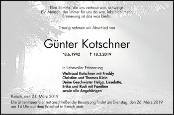 Traueranzeige von Günter Kotschner von Schwetzinger Zeitung