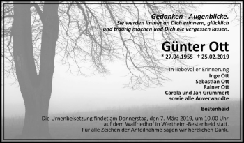 Traueranzeige von Günter Ott von Fränkische Nachrichten