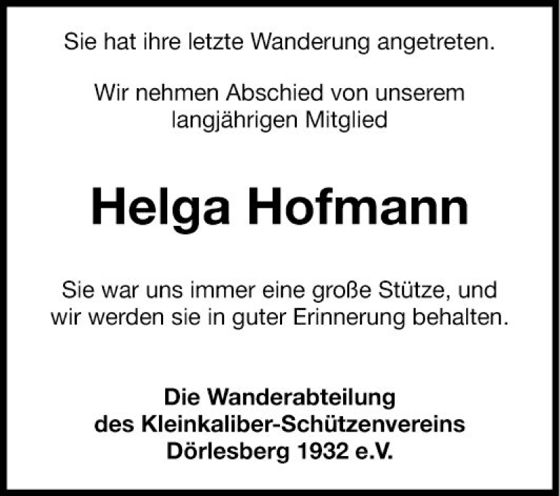  Traueranzeige für Helga Hofmann vom 18.03.2019 aus Fränkische Nachrichten