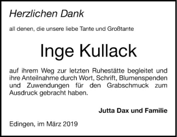 Traueranzeige von Inge Kullack von Mannheimer Morgen