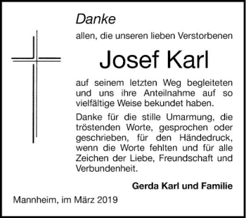 Traueranzeige von Josef Karl von Mannheimer Morgen