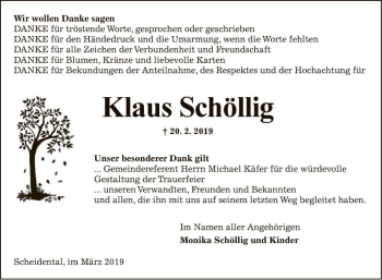 Traueranzeige von Klaus Schöllig von Fränkische Nachrichten