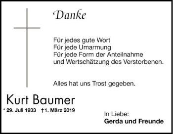 Traueranzeige von Kurt Baumer von Mannheimer Morgen