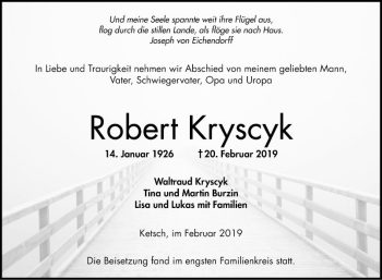Traueranzeige von Robert Kryscyk von Schwetzinger Zeitung