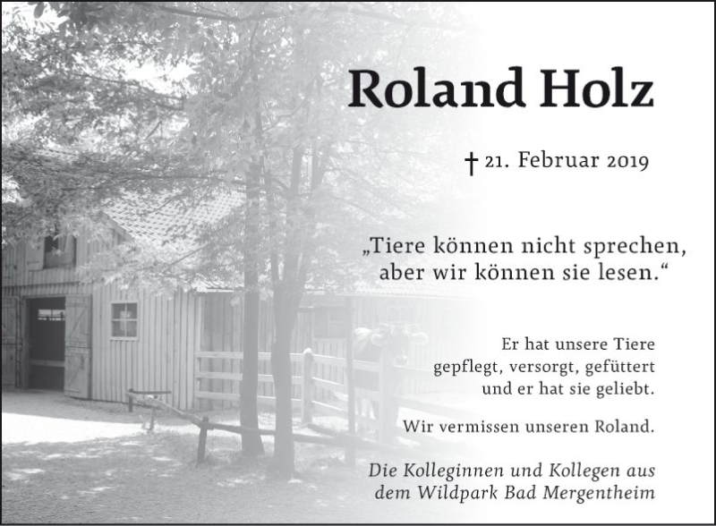  Traueranzeige für Roland Holz vom 06.03.2019 aus Fränkische Nachrichten