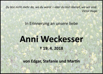 Traueranzeige von Anni Weckesser von Fränkische Nachrichten