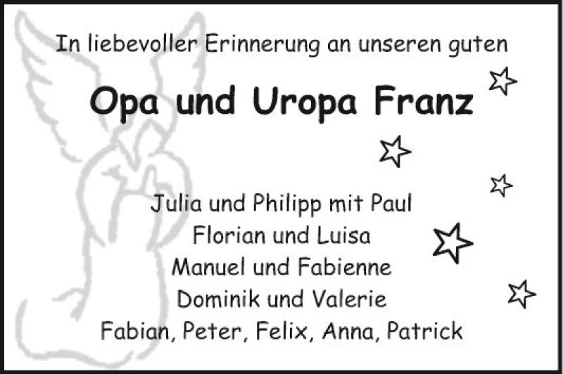  Traueranzeige für Franz Baumann vom 17.04.2019 aus Fränkische Nachrichten