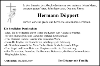 Traueranzeige von Hermann Döppert von Fränkische Nachrichten