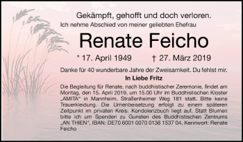 Traueranzeige von Renate Feicho von Mannheimer Morgen