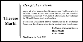 Traueranzeige von Therese Markl von Fränkische Nachrichten
