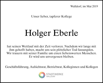 Traueranzeige von Holger Eberle von Schwetzinger Zeitung