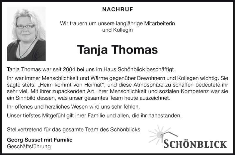  Traueranzeige für Tanja Thomas vom 07.05.2019 aus Fränkische Nachrichten