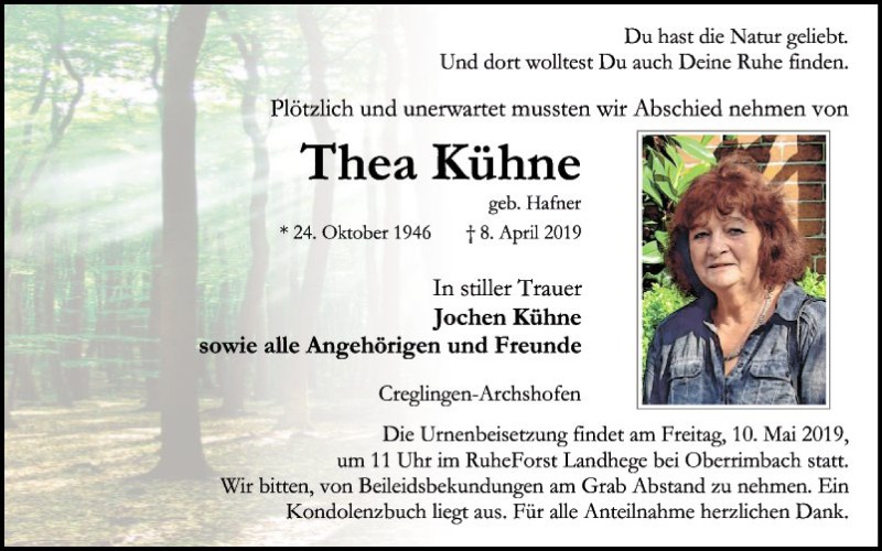  Traueranzeige für Theo Kühne vom 04.05.2019 aus Fränkische Nachrichten