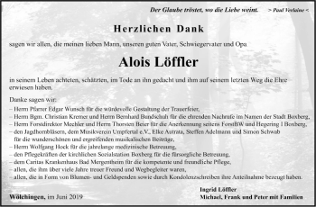 Traueranzeige von Alois Löffler von Fränkische Nachrichten
