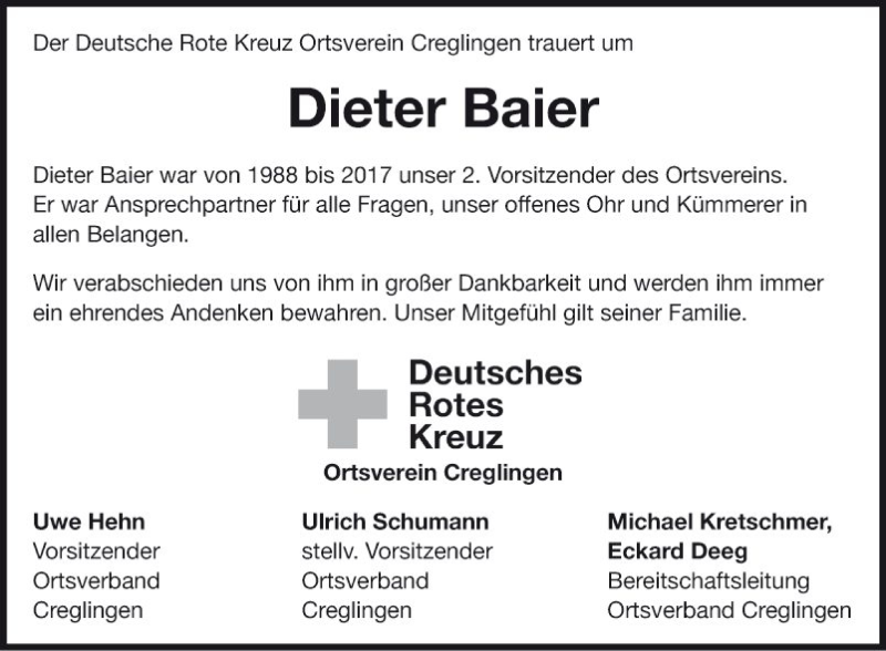  Traueranzeige für Dieter Baier vom 18.06.2019 aus Fränkische Nachrichten